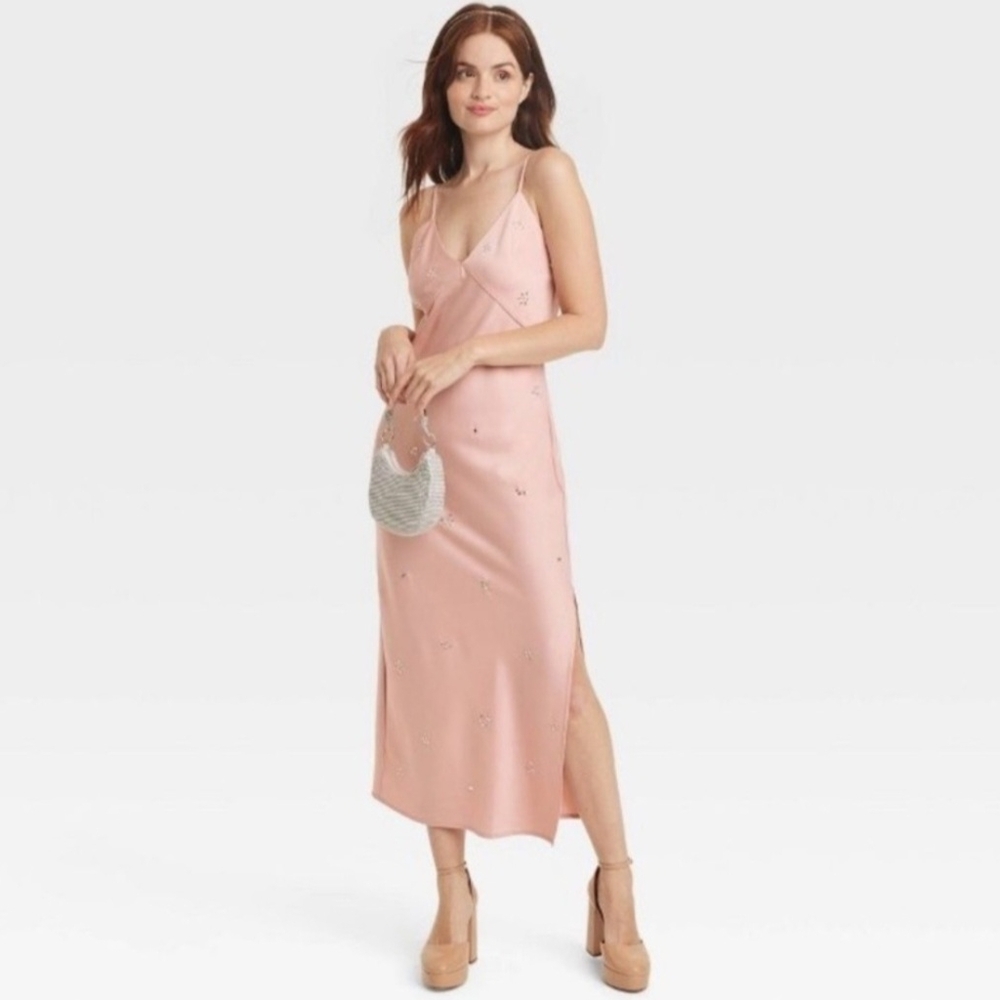 NWT Vintage Style Blush Pink Satin Slip Dress Plus Size XXL 2X Crystal Detailing